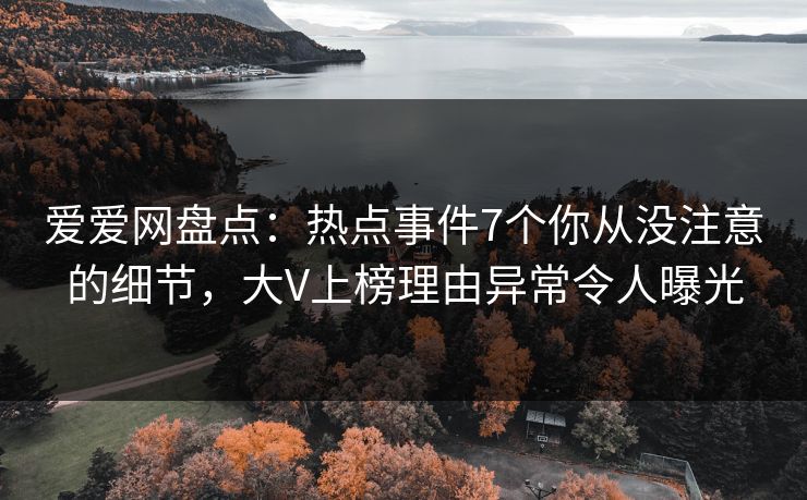爱爱网盘点:热点事件7个你从没注意的细节,大V上榜理由异常令人曝光