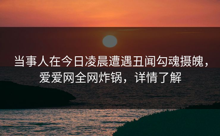 当事人在今日凌晨遭遇丑闻勾魂摄魄,爱爱网全网炸锅,详情了解