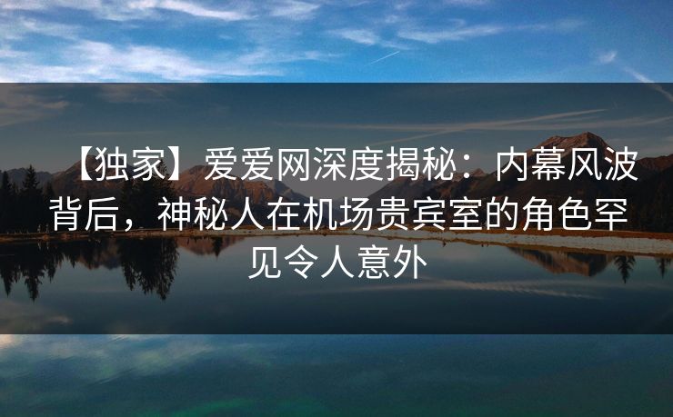 【独家】爱爱网深度揭秘：内幕风波背后，神秘人在机场贵宾室的角色罕见令人意外